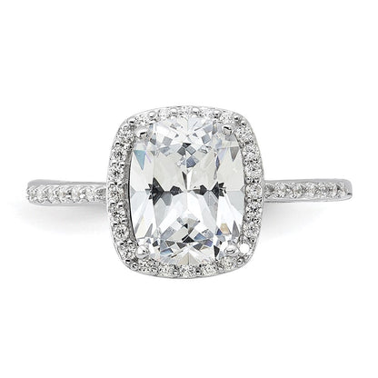 Sterlingsilber Rhodiniert 9x7 Kissen Zirkonia Ring