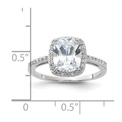 Sterlingsilber Rhodiniert 9x7 Kissen Zirkonia Ring