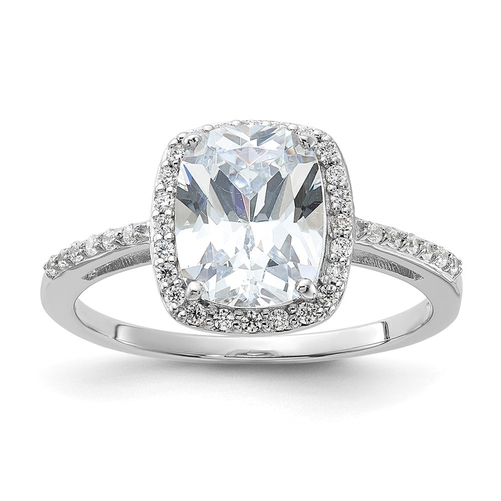 Sterlingsilber Rhodiniert 9x7 Kissen Zirkonia Ring