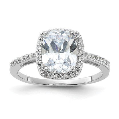 Sterlingsilber Rhodiniert 9x7 Kissen Zirkonia Ring