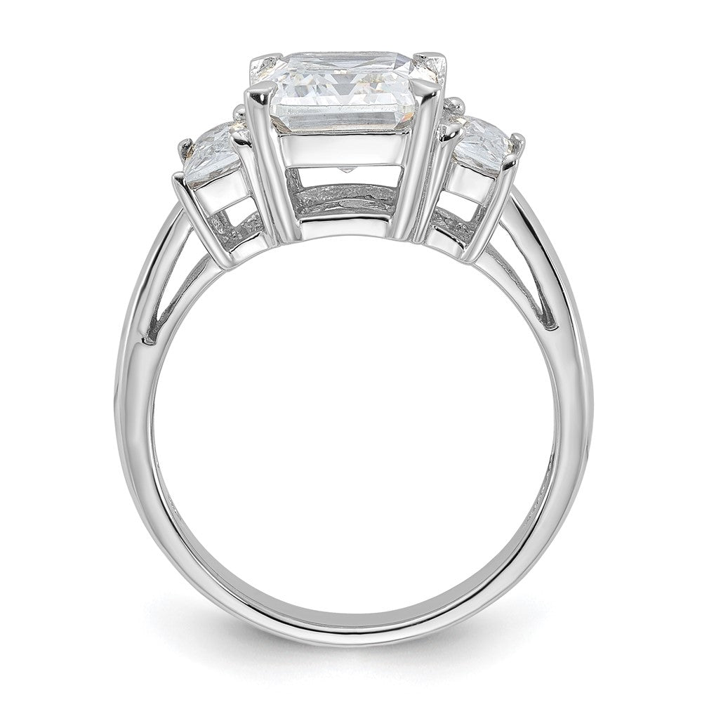 Sterlingsilber Rhodiniert Smaragdschliff Zirkonia 3 Stein Ring