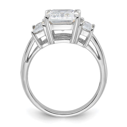 Sterlingsilber Rhodiniert Smaragdschliff Zirkonia 3 Stein Ring