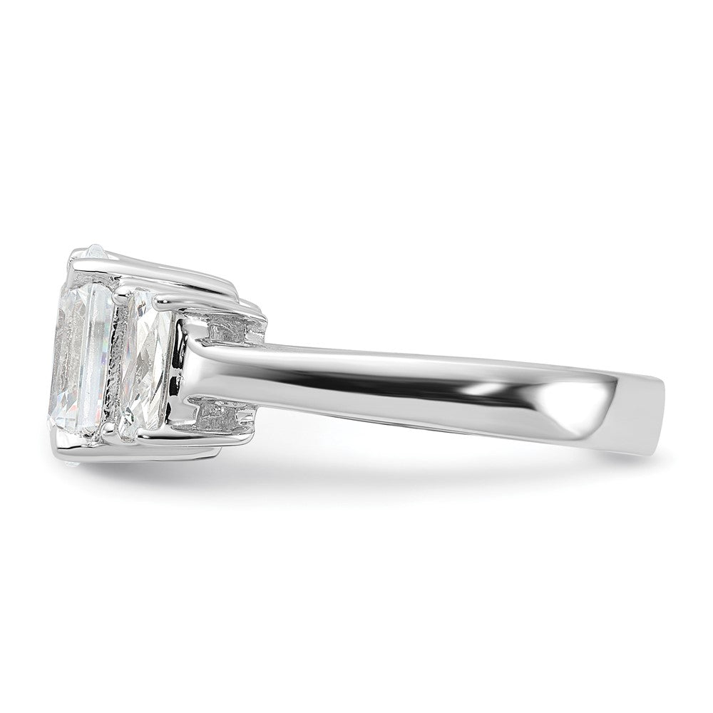 Sterlingsilber Rhodiniert Smaragdschliff Zirkonia 3 Stein Ring