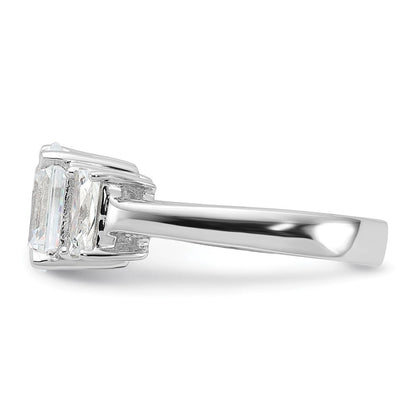Sterlingsilber Rhodiniert Smaragdschliff Zirkonia 3 Stein Ring