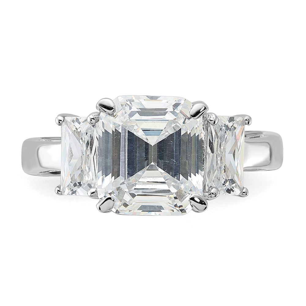 Sterlingsilber Rhodiniert Smaragdschliff Zirkonia 3 Stein Ring