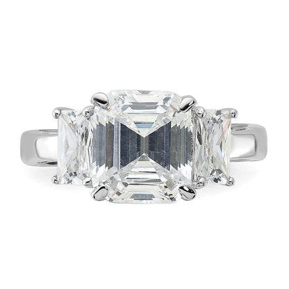 Sterlingsilber Rhodiniert Smaragdschliff Zirkonia 3 Stein Ring