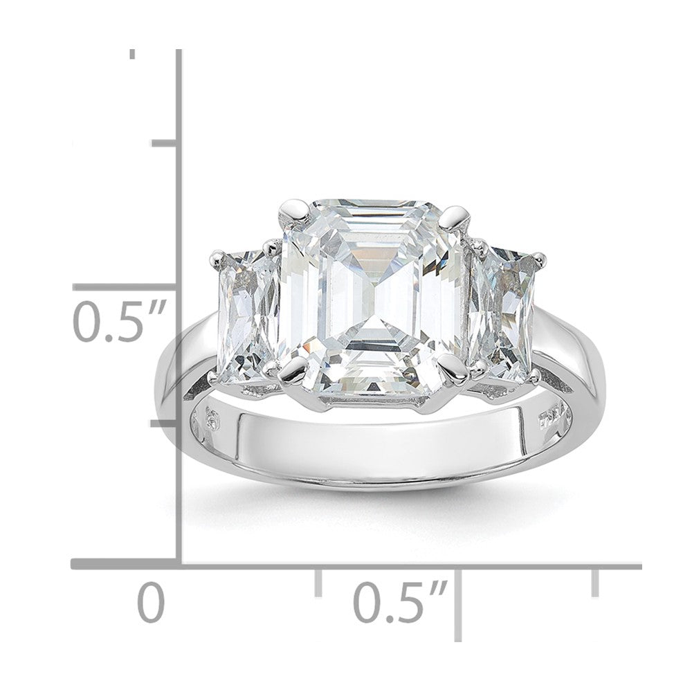Sterlingsilber Rhodiniert Smaragdschliff Zirkonia 3 Stein Ring