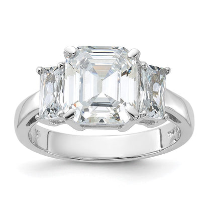Sterlingsilber Rhodiniert Smaragdschliff Zirkonia 3 Stein Ring