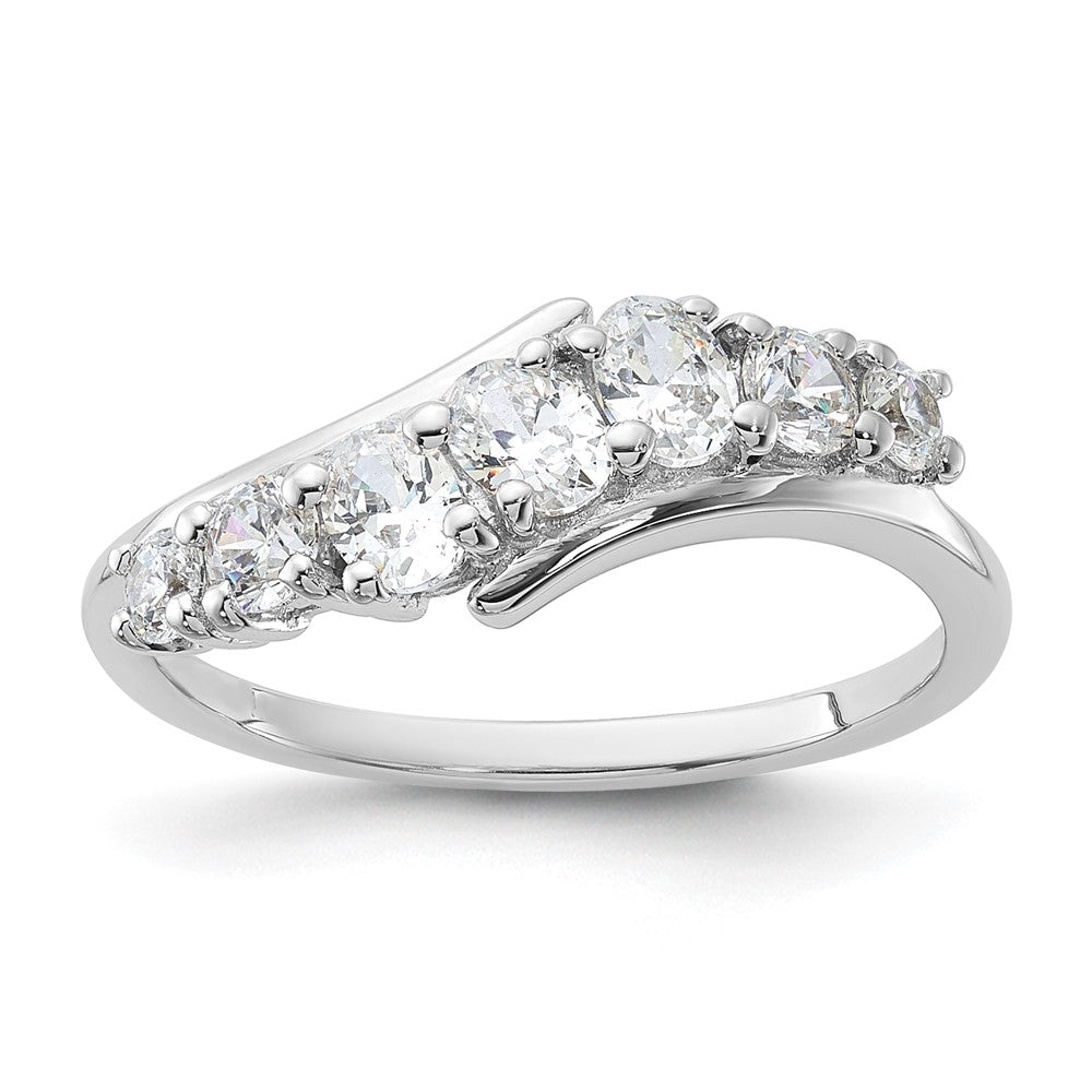 Sterlingsilber Rhodiniert 7 Stein Zirkonia Ring (size 6 Nur)