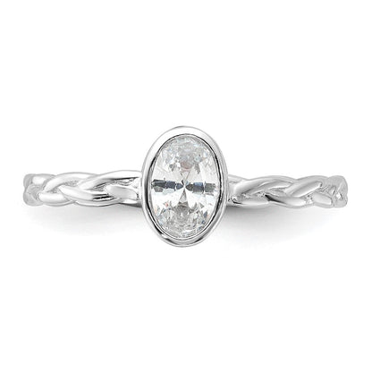 Sterlingsilber Rhodiniert Zirkonia Geflochten Ring