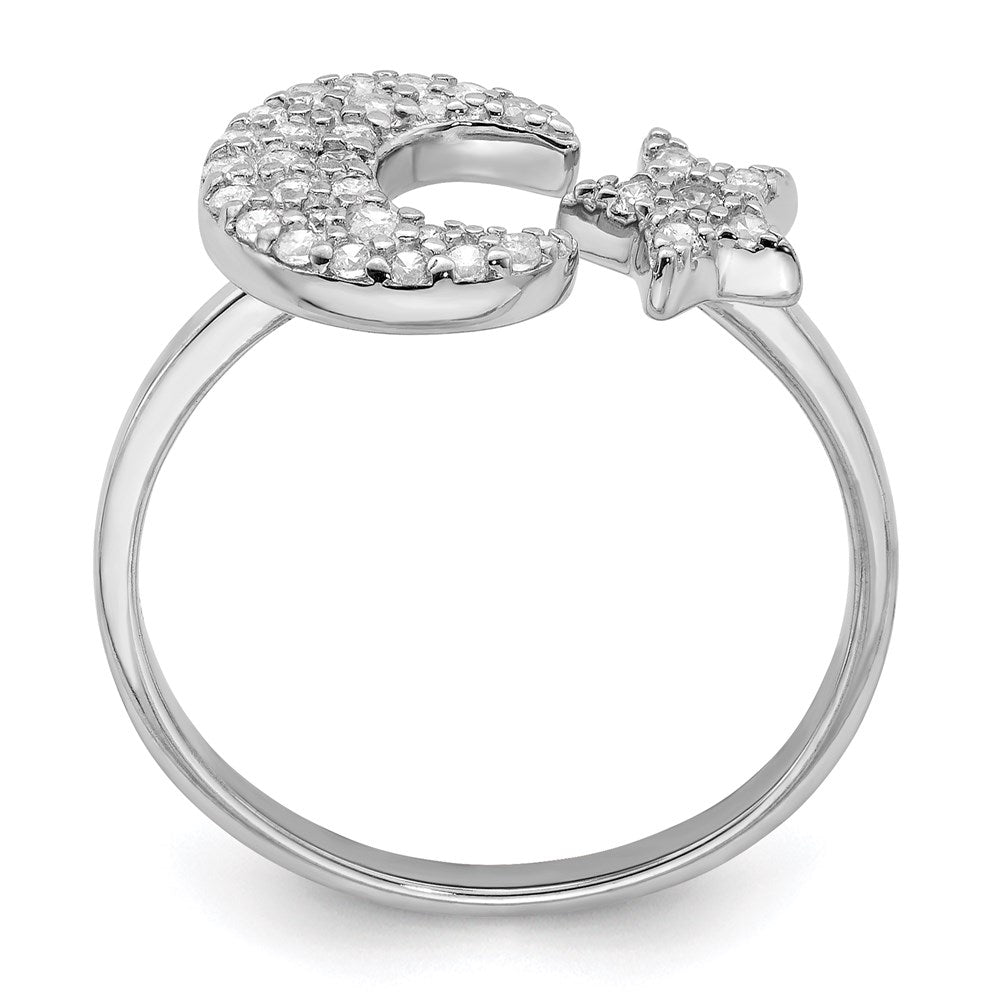 Sterlingsilber Rhodiniert Zirkonia Stern & Mond Ring