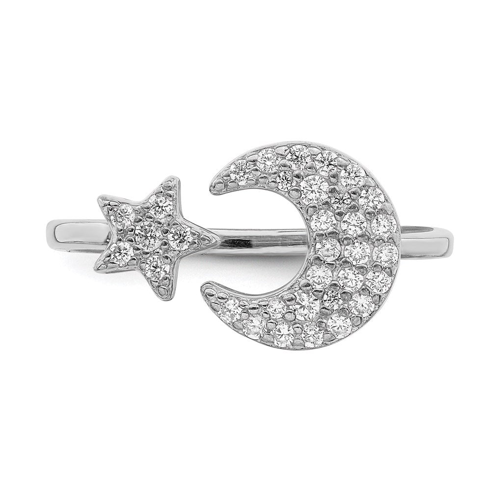 Sterlingsilber Rhodiniert Zirkonia Stern & Mond Ring