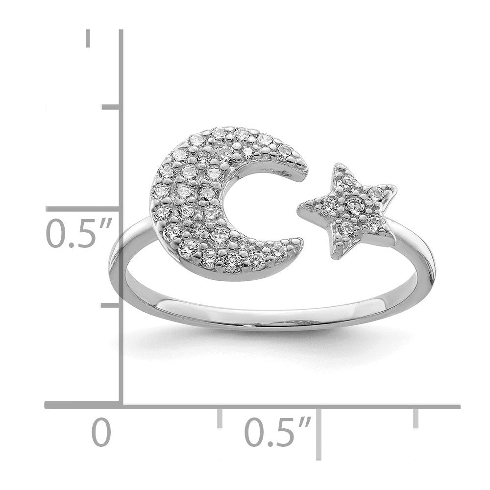 Sterlingsilber Rhodiniert Zirkonia Stern & Mond Ring