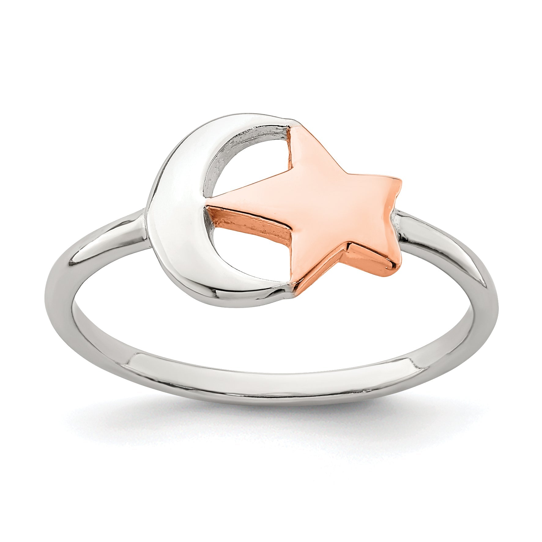 Sterlingsilber Roséfarben Mond & Stern Ring