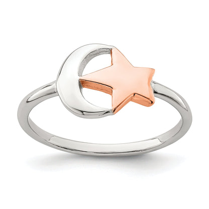 Sterlingsilber Roséfarben Mond & Stern Ring