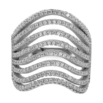 Sterlingsilber Rhodiniert Multi Zirkonia Welle Design Ring (size 6 Nur)