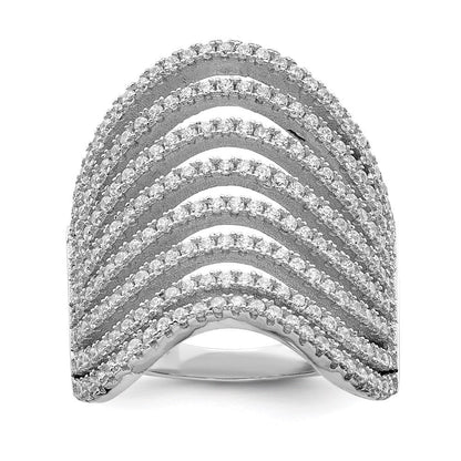 Sterlingsilber Rhodiniert Multi Zirkonia Welle Design Ring (size 6 Nur)