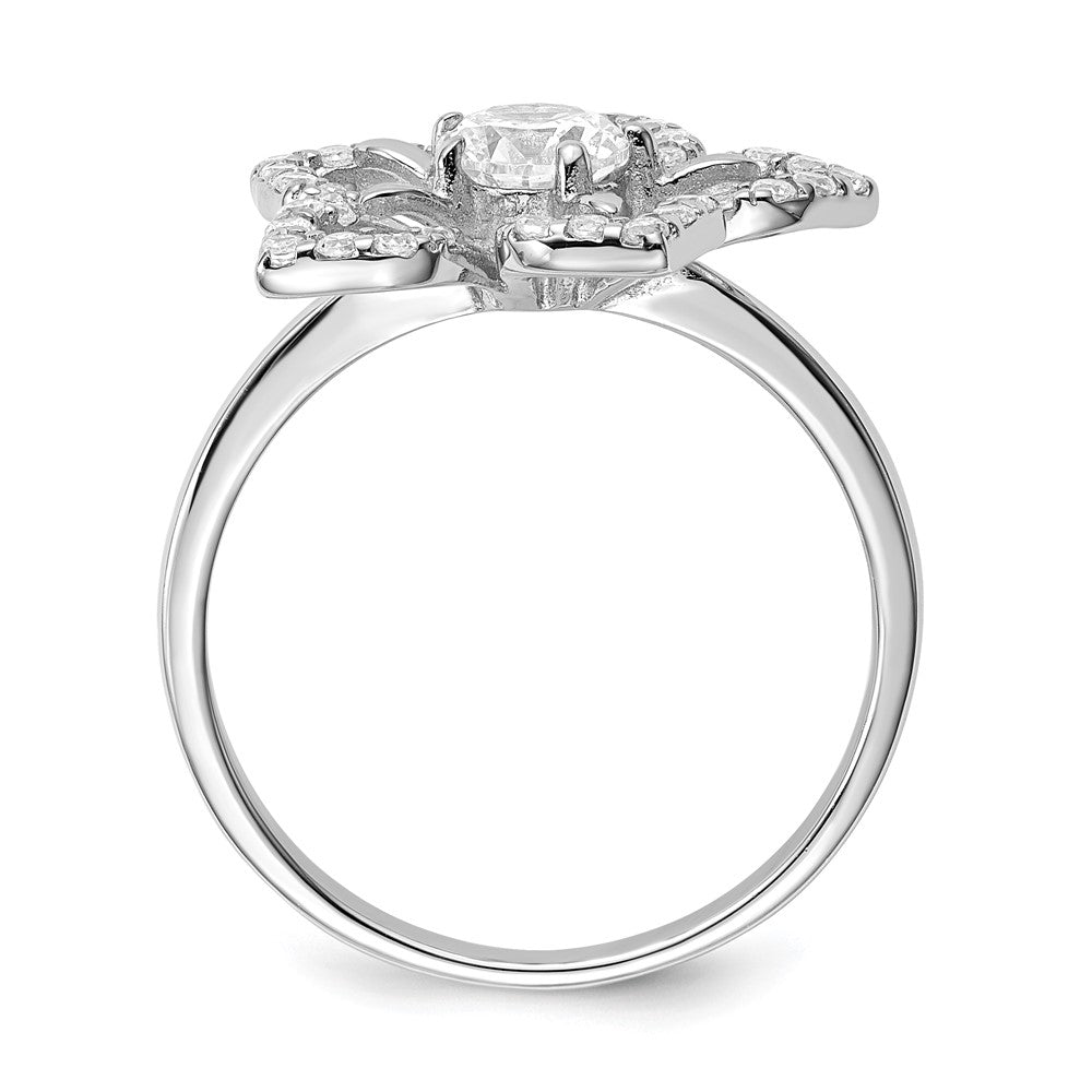 Sterlingsilber Rhodiniert Zirkonia Blume Ring