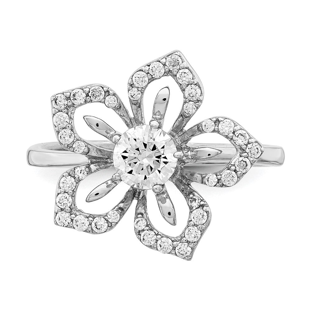 Sterlingsilber Rhodiniert Zirkonia Blume Ring