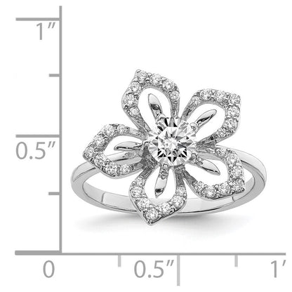 Sterlingsilber Rhodiniert Zirkonia Blume Ring