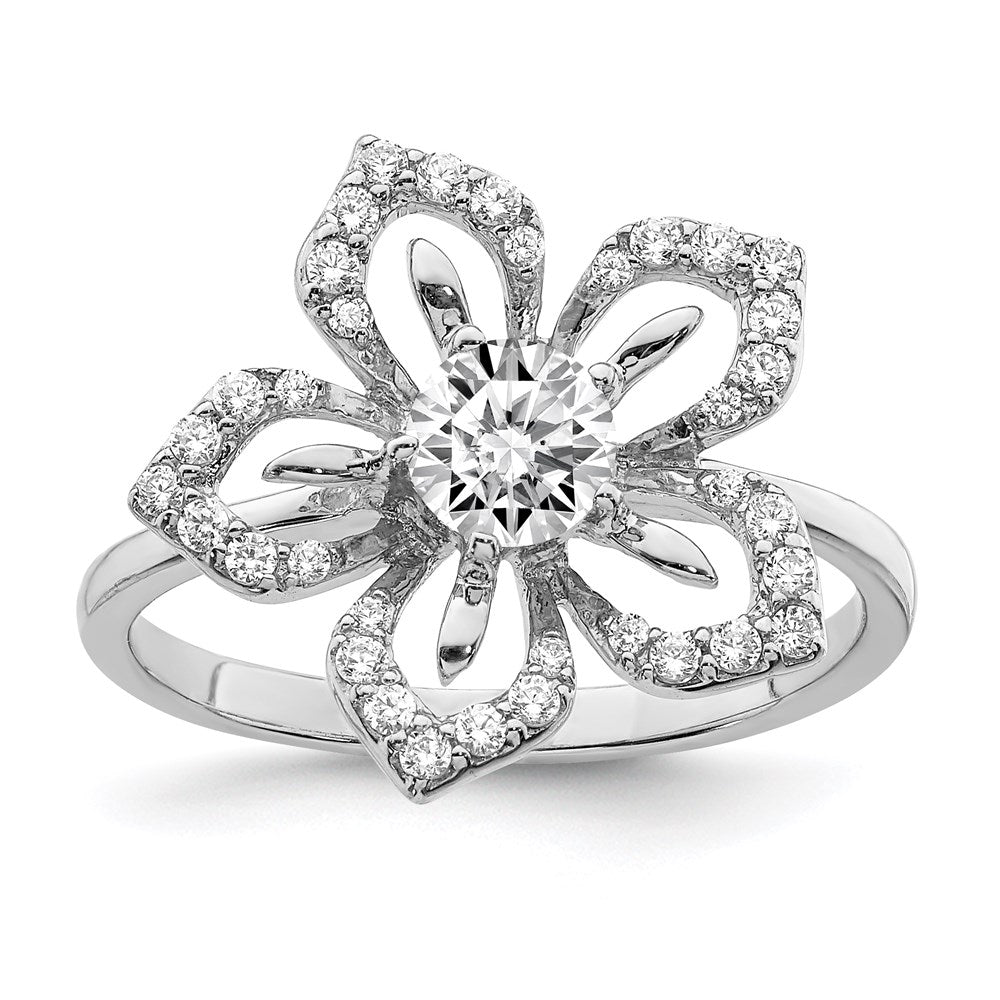 Sterlingsilber Rhodiniert Zirkonia Blume Ring