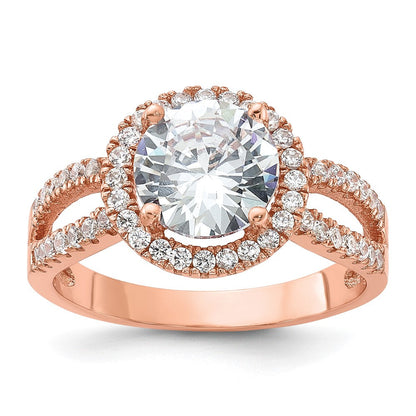 Sterlingsilber Roséfarben 8mm Mittig Zirkonia Heiligenschein Ring