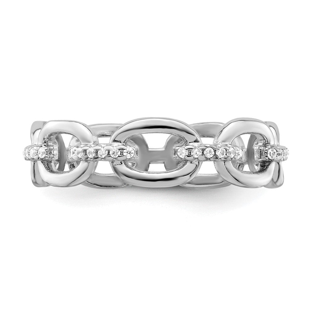 Sterlingsilber Rhodiniert Zirkonia Bars & Oval Knöpfe Ring