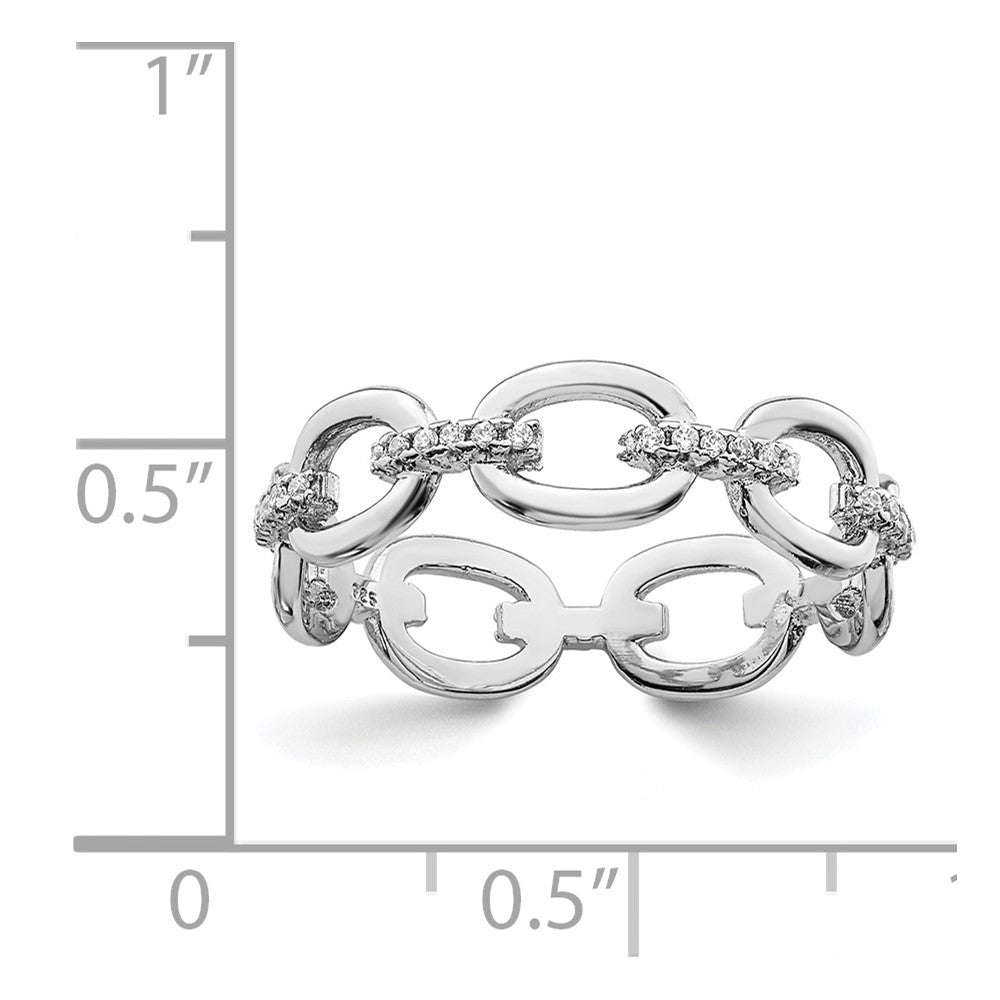 Sterlingsilber Rhodiniert Zirkonia Bars & Oval Knöpfe Ring