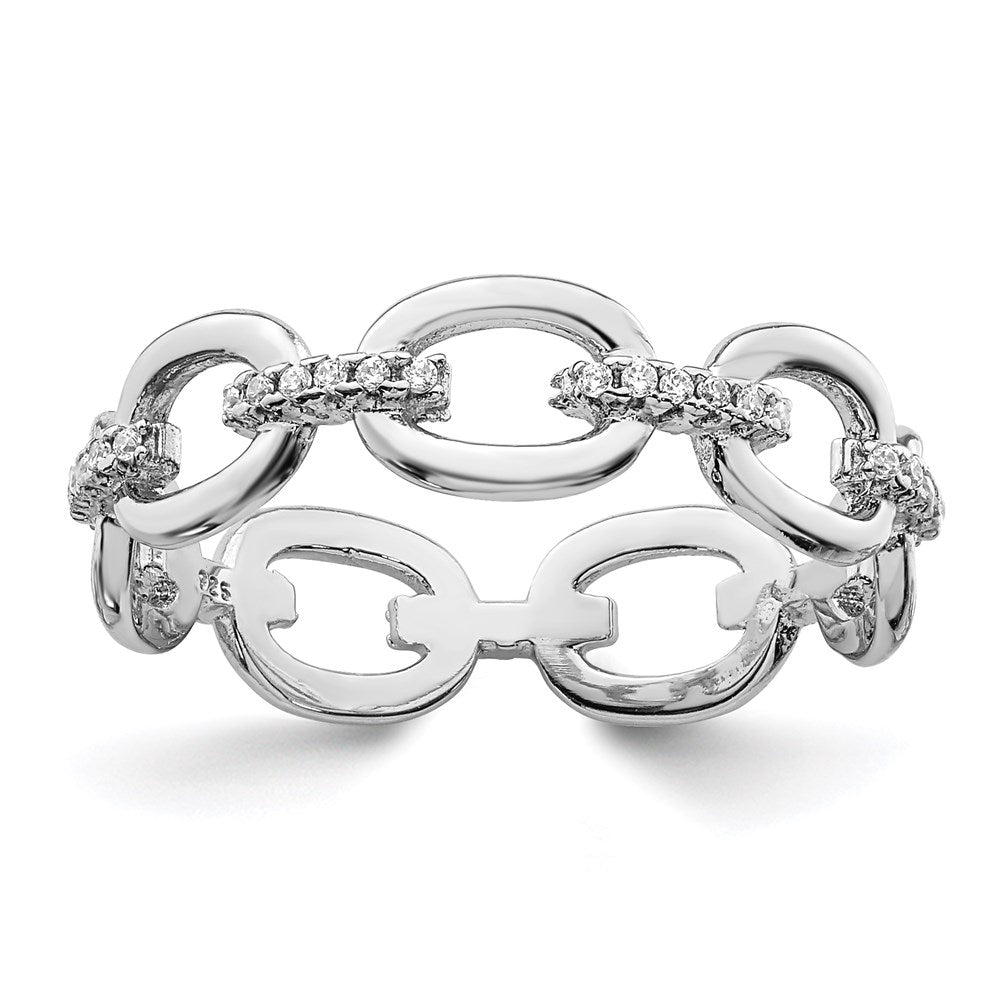 Sterlingsilber Rhodiniert Zirkonia Bars & Oval Knöpfe Ring