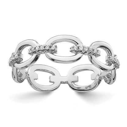 Sterlingsilber Rhodiniert Zirkonia Bars & Oval Knöpfe Ring