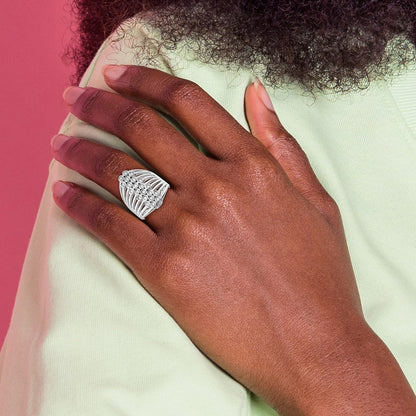Sterlingsilber Rhodiniert Multi Reihe Zargenfassung Zirkonia Ring (size 6 Nur)