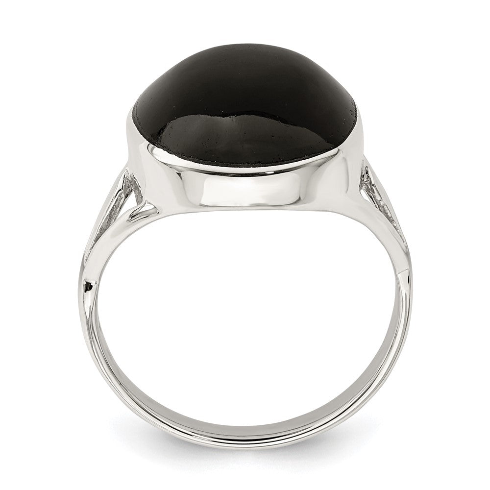 Sterlingsilber Poliert Schwarz Onyx Oval Schliff Ring (size 6 Nur)