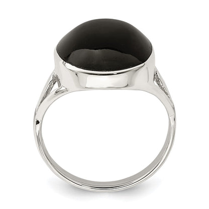Sterlingsilber Poliert Schwarz Onyx Oval Schliff Ring (size 6 Nur)