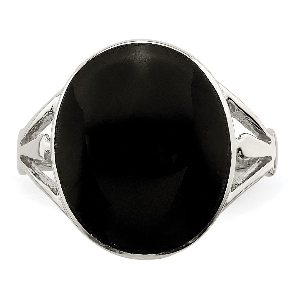 Sterlingsilber Poliert Schwarz Onyx Oval Schliff Ring (size 6 Nur)