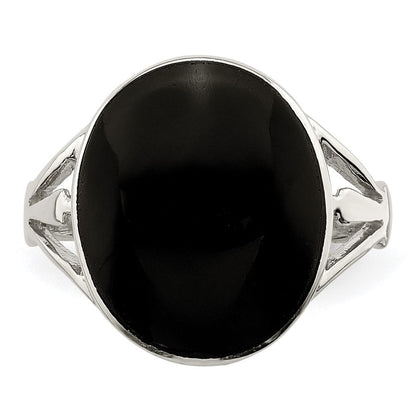 Sterlingsilber Poliert Schwarz Onyx Oval Schliff Ring (size 6 Nur)