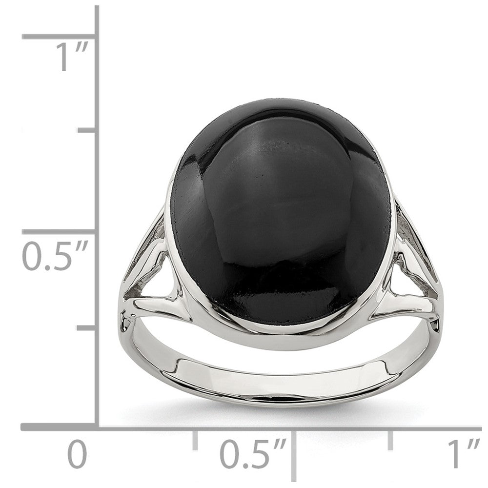 Sterlingsilber Poliert Schwarz Onyx Oval Schliff Ring (size 6 Nur)