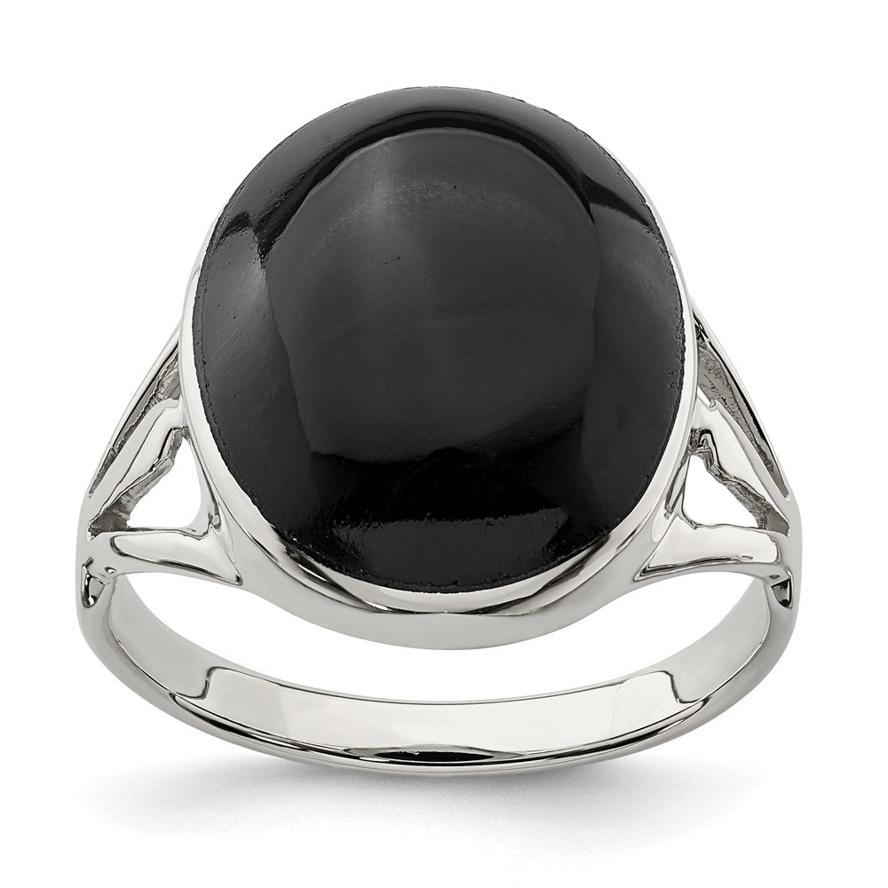 Sterlingsilber Poliert Schwarz Onyx Oval Schliff Ring (size 6 Nur)
