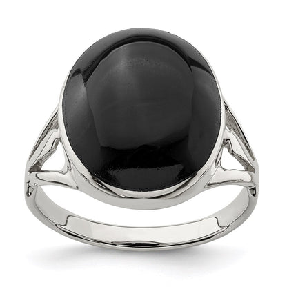 Sterlingsilber Poliert Schwarz Onyx Oval Schliff Ring (size 6 Nur)