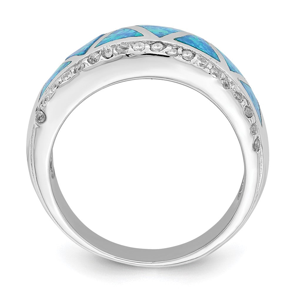 Sterlingsilber Rhodiniert Dreieck Im Labor Erzeugt Blau Opal & Zirkonia Ring