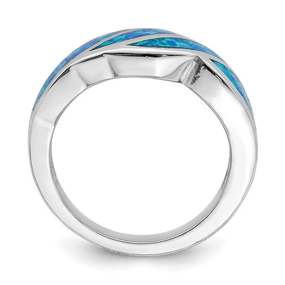Sterlingsilber Rhodiniert Erzeugt Blau Opal Einlage Ring