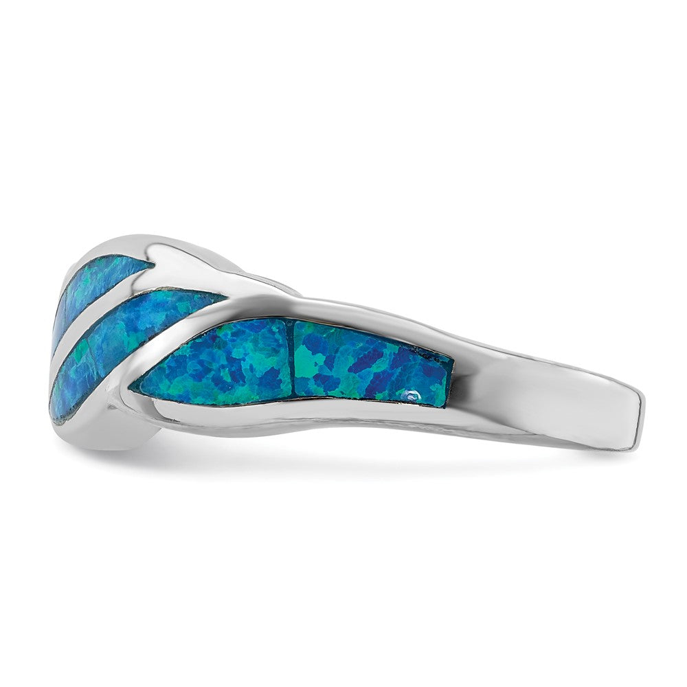 Sterlingsilber Rhodiniert Erzeugt Blau Opal Einlage Ring