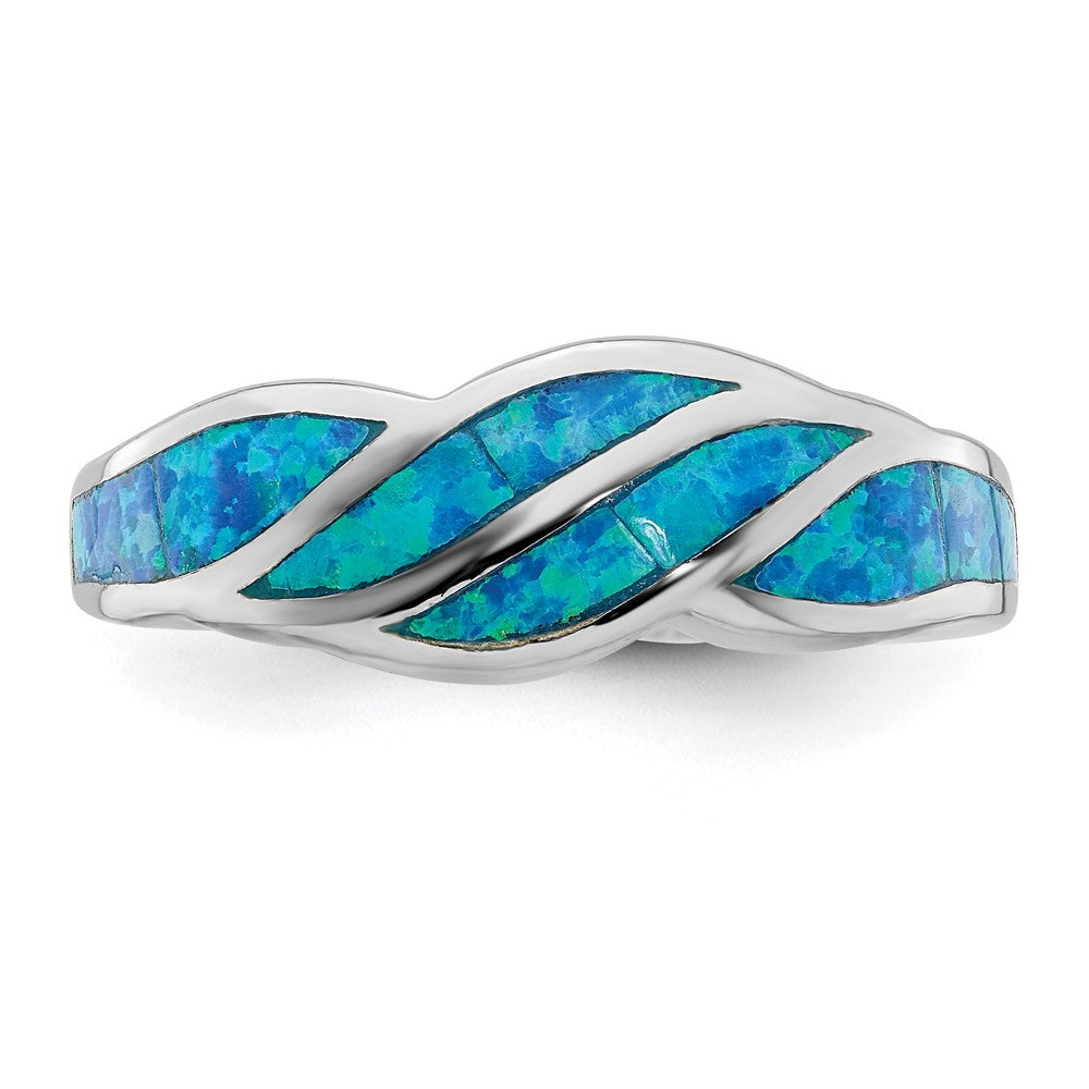 Sterlingsilber Rhodiniert Erzeugt Blau Opal Einlage Ring