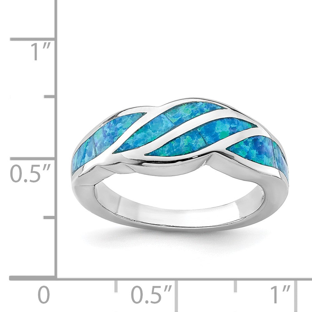 Sterlingsilber Rhodiniert Erzeugt Blau Opal Einlage Ring