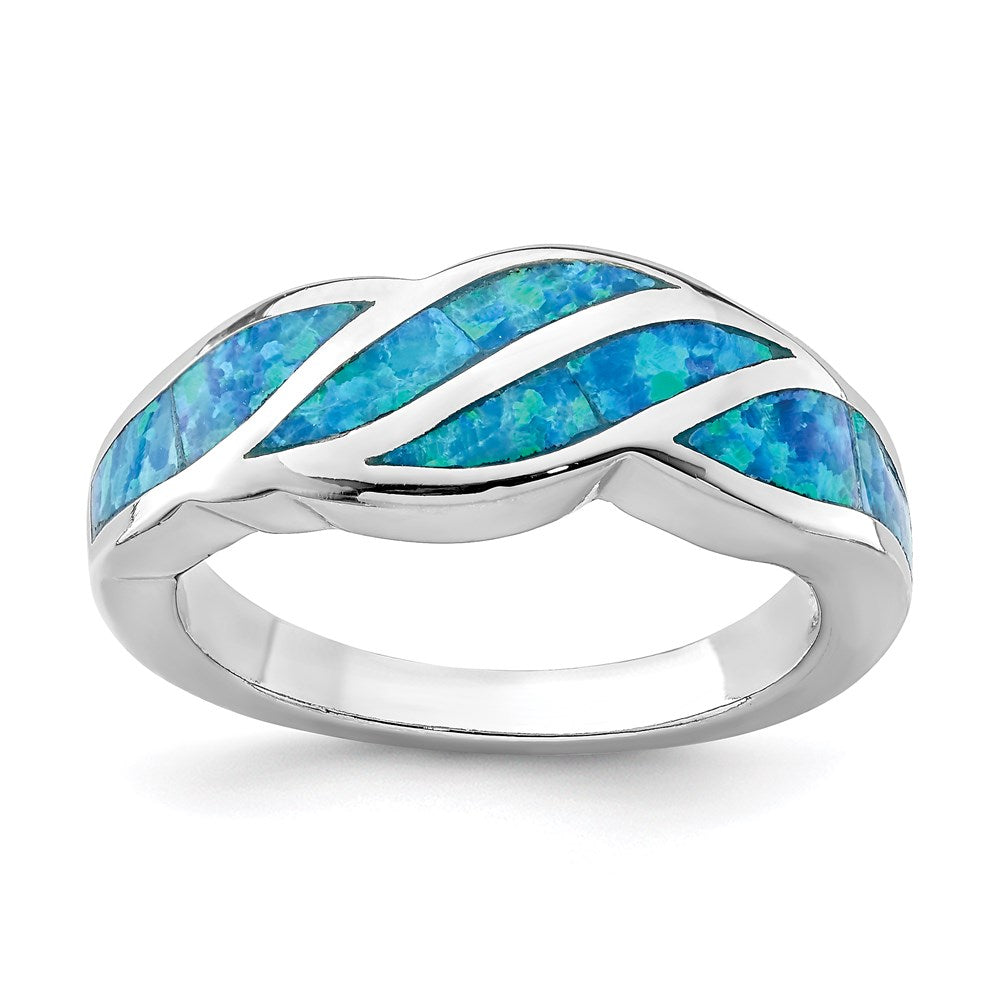 Sterlingsilber Rhodiniert Erzeugt Blau Opal Einlage Ring