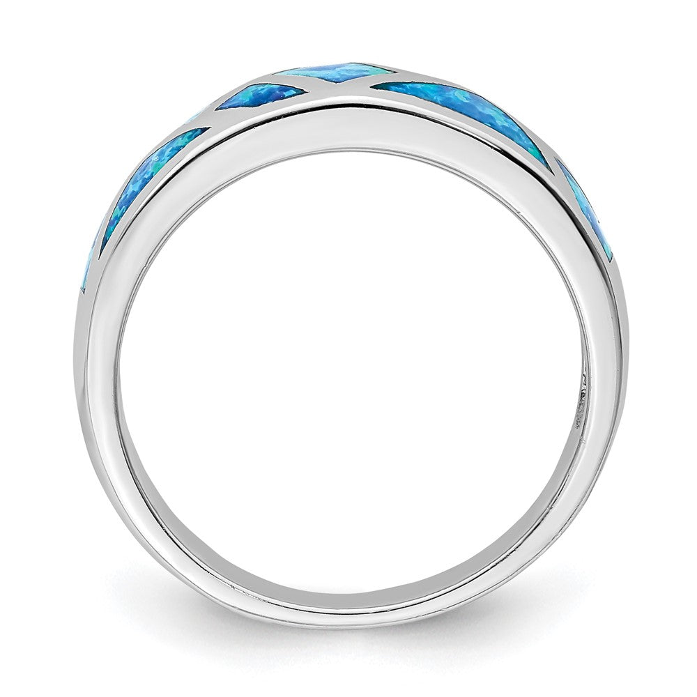 Sterlingsilber Rhodiniert Geometric Im Labor Erzeugt Blau Opal Ring