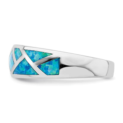 Sterlingsilber Rhodiniert Geometric Im Labor Erzeugt Blau Opal Ring