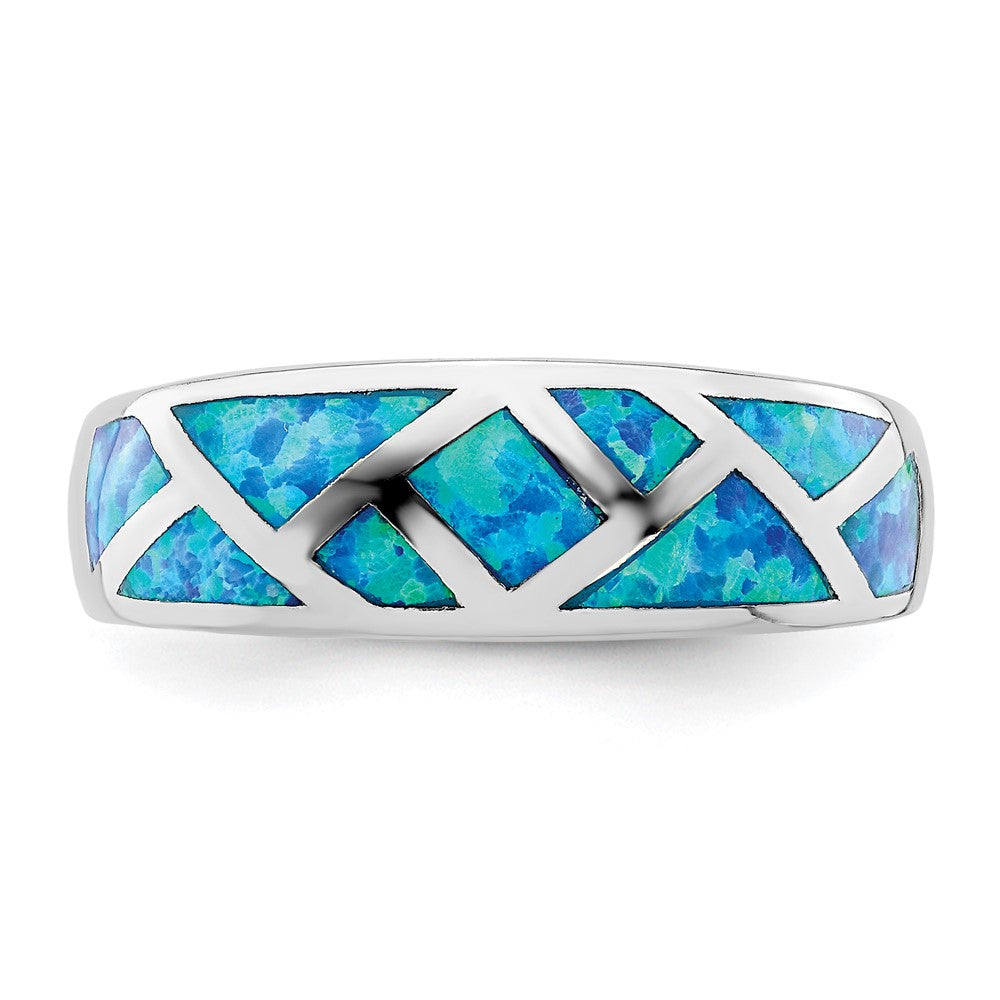 Sterlingsilber Rhodiniert Geometric Im Labor Erzeugt Blau Opal Ring