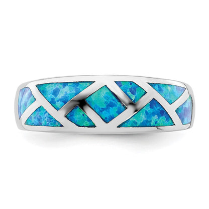 Sterlingsilber Rhodiniert Geometric Im Labor Erzeugt Blau Opal Ring