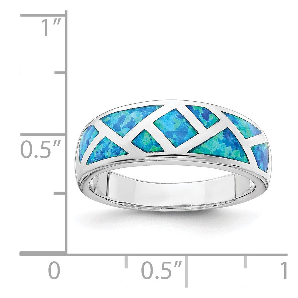 Sterlingsilber Rhodiniert Geometric Im Labor Erzeugt Blau Opal Ring