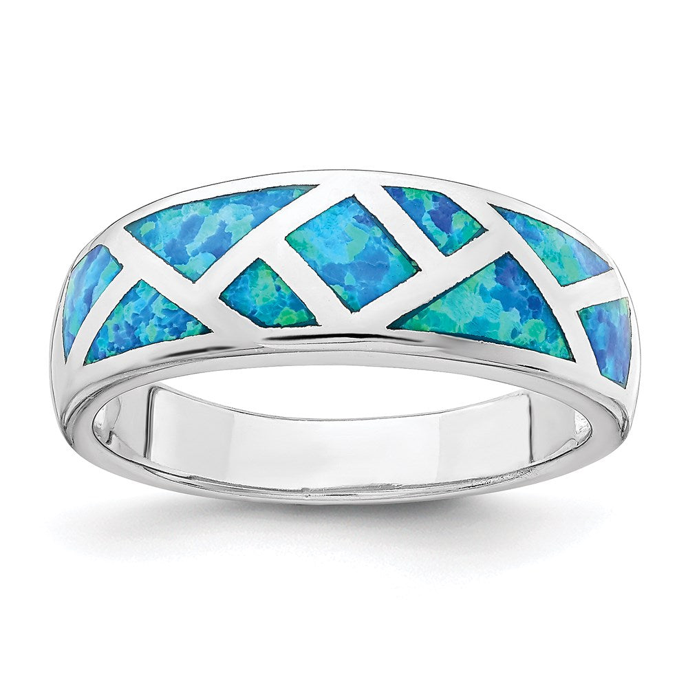 Sterlingsilber Rhodiniert Geometric Im Labor Erzeugt Blau Opal Ring